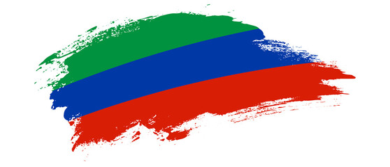 Fototapeta premium National flag of Dagestan with curve stain brush stroke effect on white background