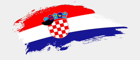 National flag of Croatia with curve stain brush stroke effect on white background