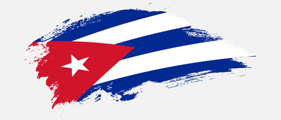 National flag of Cuba with curve stain brush stroke effect on white background