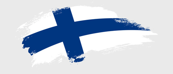 National flag of Finland with curve stain brush stroke effect on white background