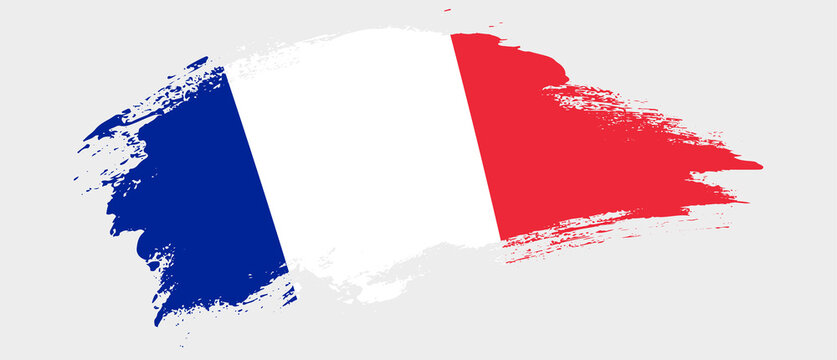 National flag of France with curve stain brush stroke effect on white background
