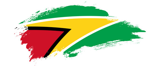 National flag of Guyana with curve stain brush stroke effect on white background