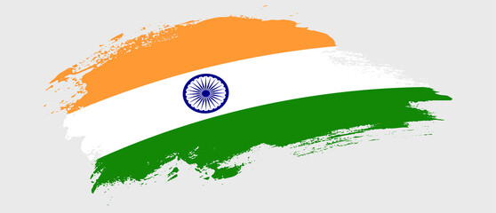 National flag of India with curve stain brush stroke effect on white background