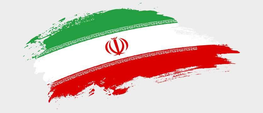 National flag of Iran with curve stain brush stroke effect on white background