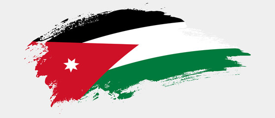 National flag of Jordan with curve stain brush stroke effect on white background - obrazy, fototapety, plakaty