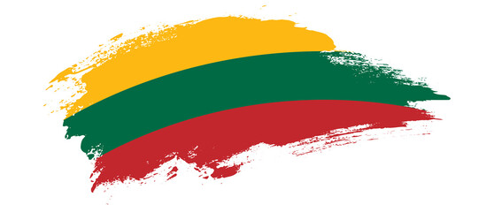 National flag of Lithuania with curve stain brush stroke effect on white background