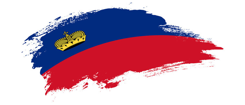 National flag of Liechtenstein with curve stain brush stroke effect on white background