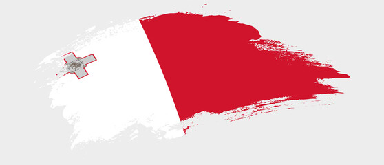 National flag of Malta with curve stain brush stroke effect on white background - obrazy, fototapety, plakaty