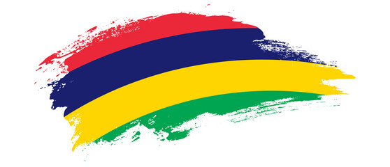 National flag of Mauritius with curve stain brush stroke effect on white background