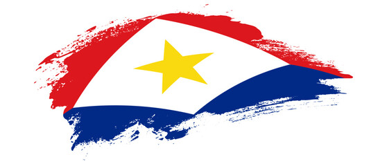 National flag of Saba with curve stain brush stroke effect on white background