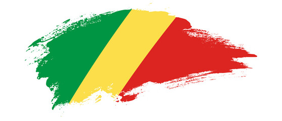 National flag of Republic of the Congo with curve stain brush stroke effect on white background