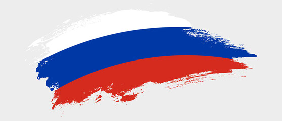 National flag of Russia with curve stain brush stroke effect on white background