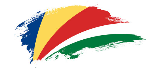 National flag of Seychelles with curve stain brush stroke effect on white background