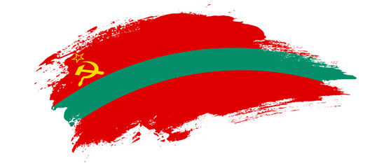 National flag of Transnistria with curve stain brush stroke effect on white background