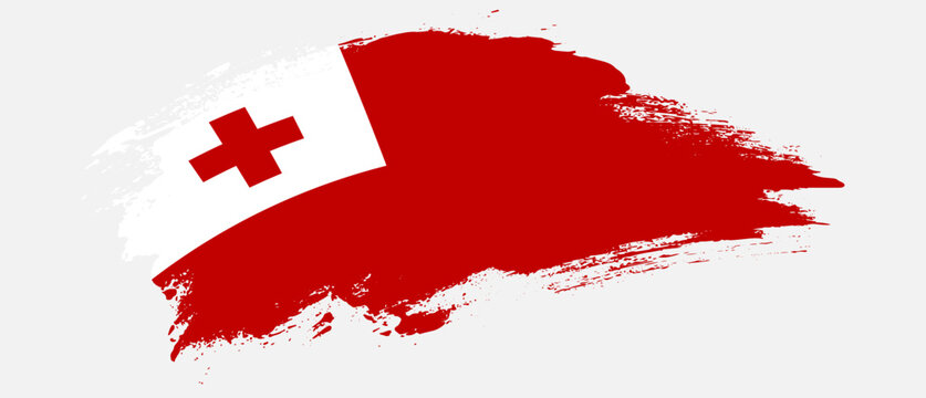 National flag of Tonga with curve stain brush stroke effect on white background