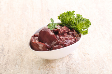 Raw chicken liver in the bowl