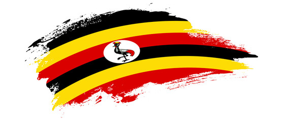 National flag of Uganda with curve stain brush stroke effect on white background