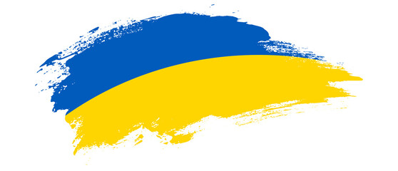 Obraz premium National flag of Ukraine with curve stain brush stroke effect on white background