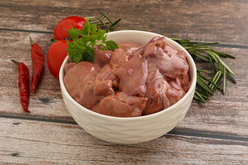 Raw chicken liver in the bowl