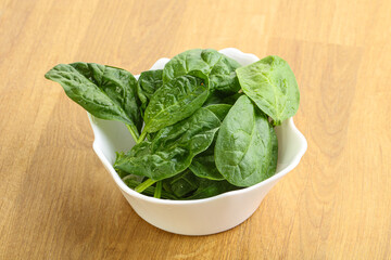 Fresh green spinach leaves in the bowl
