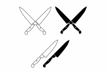 crossed knives icon set. knife and chef, kitchen symbol Isolated on white background