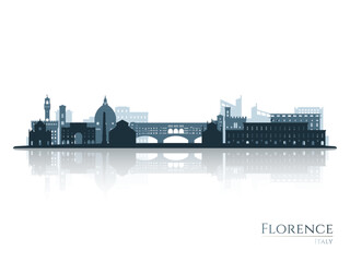 Florence skyline silhouette with reflection. Landscape Florence, Italy. Vector illustration.