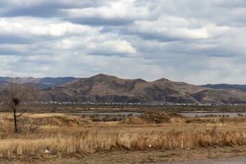 Mountain landscape of the Buryat expanses and steppes