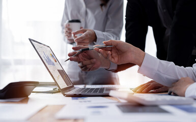 Business Team working at office with documents on his desk, doing planning analyzing the financial...