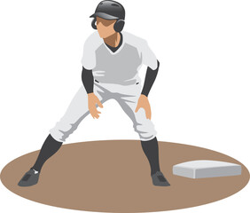 リードするセカンドランナーのイメージイラスト（野球選手）