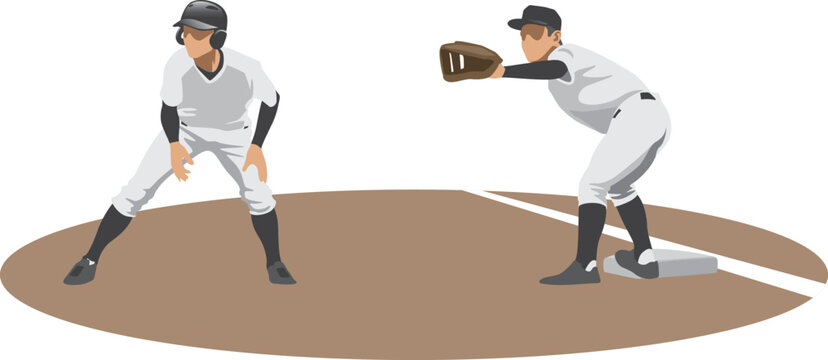 リードするファーストランナーのイメージイラスト（野球選手）