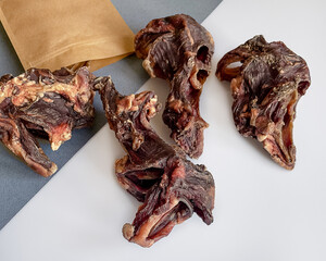 Natural dried treats for dogs. Treats for rewarding and training dogs. Dried meat products for...