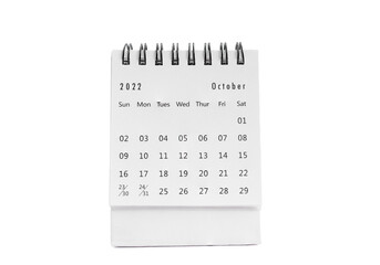 October 2022 desk calendar for planners and reminders on a white background. - obrazy, fototapety, plakaty
