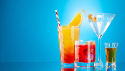 Negroni, tequila sunrise and martini cocktails