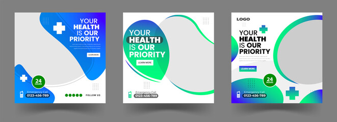 Medical Healthcare Post Layout Set Social Media Template 