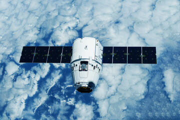 Spaceship over the planet Earth. Elements of this image furnished by NASA