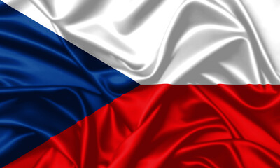 Czech Republic waving national flag close up silk texture satin illustration background