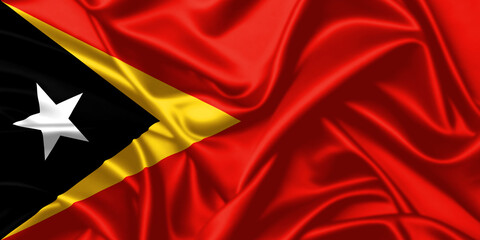 East Timor waving national flag 3d close up silk texture satin image