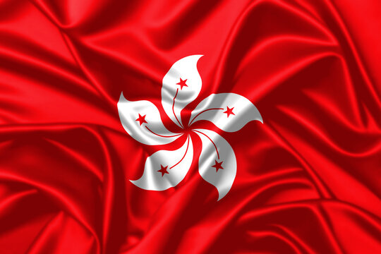 Hong Kong waving flag close up silk texture background image