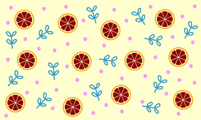Repeat pattern grapefruit with leaves and rounded shape. Peach background vector illustration