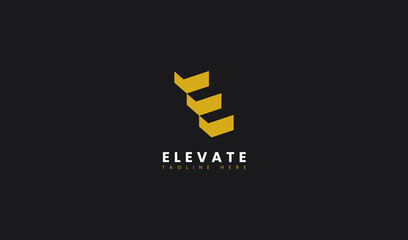 E Letter Line Stripe Stairs Icon Elevate Symbol Vector Logo Concept Design Template isolated on Black Background. Vector Illustration