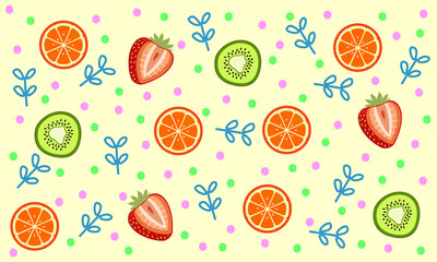 Fruit pattern with orange, strawberry, and kiwi. Vegetarian theme vector illustration