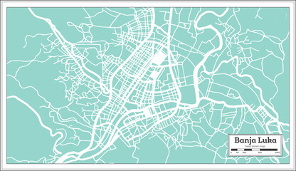 Banja Luka Bosnia and Herzegovina City Map in Retro Style. Outline Map.