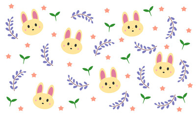 Fototapeta premium Bear, leaf and star pattern vector illustration, children's theme can be printed on cloth or paper