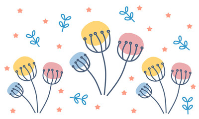 Line art flower with pastel color best for your background images, vector illustration