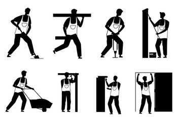 Builder workers construction man helmet isolated Vectors Silhouettes
