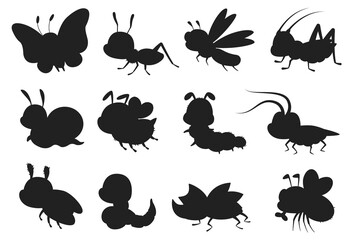 Obraz na płótnie Canvas Bugs Creatures Bee ladybug isolated Vectors Silhouettes