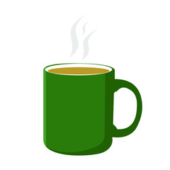 A Green mug of tea, isolated on a light background. Vector illustration.