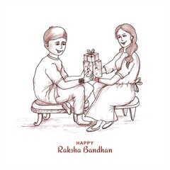 Hand draw sketch happy raksha bandhan indian festival celebration card design