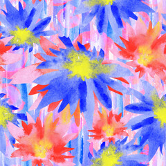 Watercolor floral print, large abstract flowers seamless pattern