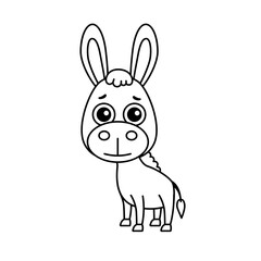 Farm animal for children coloring book. Funny vector donkey in a cartoon style